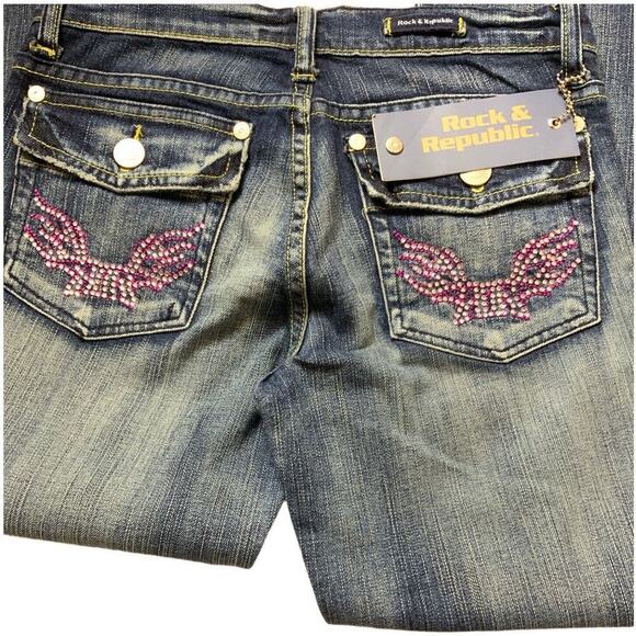Rock & Republic Jeans Women's Size 25 Pink Rhinestones Bleu Denim - Picture 9 of 12